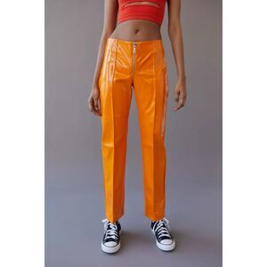 NWT THE RAGGED PRIEST Orange Patent Vinyl Cracker Pants Trousers Women's Size 8